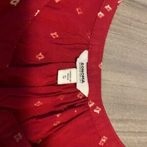 Sonoma Red Pleated Blouse with Peter Pan Collar